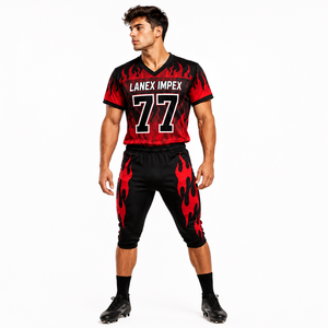 Ensemble d'uniformes de football américain pour hommes sur mesure OEM de haute qualité, design flamme rouge et noir, impression par sublimation, polyester respirant - Product Image 1