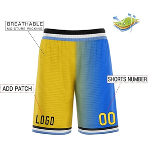 Shorts de basketball personnalisés en mesh sublimé pour hommes, couleur dégradée, respirants, style sportif, taille élastique avec logo et numéro - Product Image 3