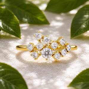 Bagues de fiançailles à motif floral inspiré de la nature, or jaune 14 carats, diamant de laboratoire 0,85 CTW, plaqué rhodium, bagues de mariage pour femmes - Product Image 1