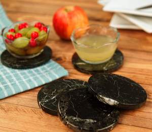 Posavasos de Mármol Negros Redondos Hechos a Mano para Decoración de Mesa y Mesa de Centro, Posavasos Ideales - Product Image 1