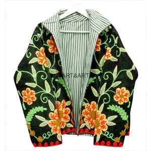<b>Women's</b> <b>Corduroy</b> Embroidered <b>Jacket</b> Mandarin Collar Full Sleeve Floral Pattern Hand Embroidery Autumn Wear Wholesale <b>Jackets</b> - Product Image 3