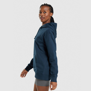 Sudadera con capucha color naranja óxido para mujer, con hombros caídos y bolsillo canguro - Product Image 4