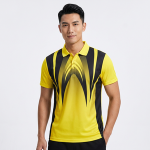 <b>Men's</b> Short Sleeve Polo Shirt Geometric Print Yellow Black Quick Dry Knitted Polyester Sporty Regular Fit - Product Image 6