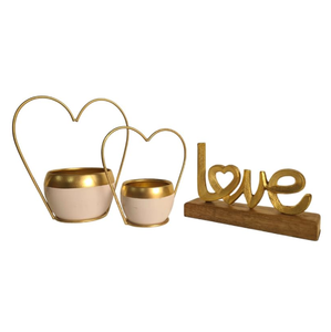 Romantic Wooden Crescent & Gold Metal Heart Sculpture Figurine, Love Statue for Valentine's Anniversary <b>Wedding</b> Home Decor <b>Gift</b> - Product Image 6