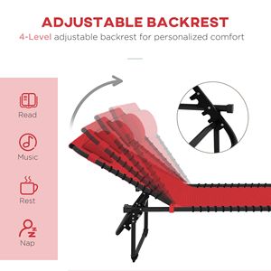 Sdraio Pieghevole da Piscina con Schienale a 4 Posizioni e Cuscino, Rete Traspirante per Patio e Giardino, Rosso Vino - Product Image 4