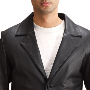 Veste en cuir véritable noire pour homme, col à revers, coupe classique, avec poches - Product Image 6