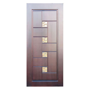 Porte d'entrée en bois massif Golden Aero GA-19G, teck cerisier chocolat, avec vitraux, design moderne - Product Image 3