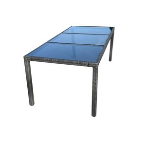 Set da pranzo da esterno in vimini a 9 pezzi, vimini grigio con piano in vetro e cuscini neri, set di mobili da giardino - Product Image 6