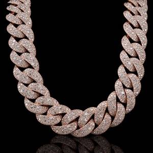 สร้อยคอเงินแท้ 925 ชุบทองคำสีกุหลาบ ประดับเพชรโมอิสซาไนต์ แบบ Cuban Link  สำหรับทั้งชายและหญิง สไตล์ฮิปฮอป - Product Image 1