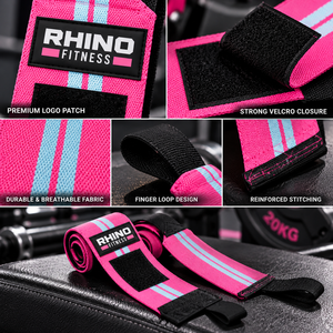 ผ้าพันข้อมือสีชมพู RHINO FITNESS แบบมีแถบตีนตุ๊กแก สำหรับยกน้ำหนักและออกกำลังกาย - Product Image 4