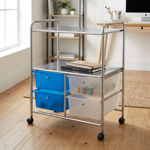 metal <b>Storage</b> Cart with <b>4</b> Plastic <b>Drawers</b> Metal Organizer with 2 shelves for Office Home Use Minimalist Design - Product Image 3
