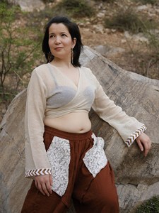Handwoven Cotton <b>Wrap</b> BlouseMinimalist V-Neck Crop Top with Long Sleeves Eco-Friendly Organic Khadi <b>Wrap</b> <b>Around</b> Shirt For Women - Product Image 6