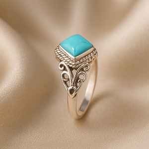 Unisex Turquoise Sterling <b>Silver</b> Gemstone <b>Ring</b> Square Design Gold Plated Trendy Band for <b>Wedding</b> Engagement Party Gift - Product Image 5