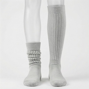 <b>Knee</b> <b>High</b> Cotton <b>Socks</b> Solid Gray Ribbed Knitted Breathable Casual Daily Wear Adult Autumn Standard Thickness - Product Image 1