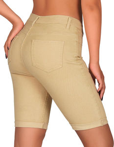 Shorts en jean capri droits personnalisables pour hommes et femmes, en tissu adouci, effet délavé soleil d'été - Product Image 3