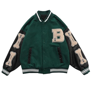 Vente en gros de haute qualité Patchwork Letterman Varsity Jackets Baseball Jacket Men Manteau en cuir de laine pour hommes - Product Image 3