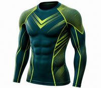 Kaos Rash Guard Pria Lengan Panjang O-Neck Custom Print Logo Depan Anti-UV Ramah Lingkungan Spandex Cepat Kering Bernapas Sporty