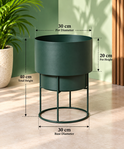 Macetero Metálico Verde Bosque Moderno con Soporte, Maceta Cilíndrica Minimalista para Interiores y Exteriores, Decoración para Jardín y Hogar - Product Image 3