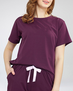 Women's Two Piece <b>Knitted</b> Cotton <b>Set</b> Loose Fit Crew Neck Short Sleeve T-Shirt With Flame Print And Shorts Solid Purple Casual - Product Image 2