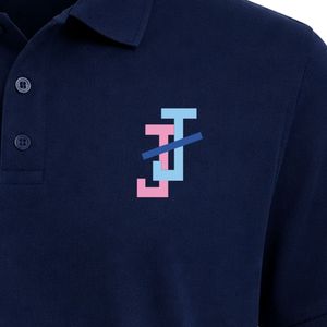 Navy Blue Collared Polo <b>T</b> <b>Shirt</b> Featuring JJ Letter Embroidery on Chest Only Plain Back Short Sleeve Classic Button Front Casual - Product Image 5