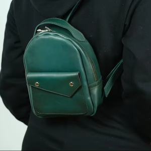Minimalist Genuine Leather Women's <b>Mini</b> <b>Backpack</b> Burgundy Square Shape Shoulder Strap Zipper Closure Daily Use Softback - Product Image 2