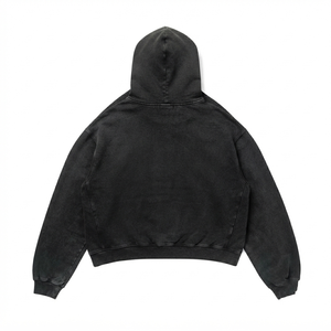 Sudadera con Capucha Negra Extra Grande de Felpa Francesa 100% Algodón 420 GSM con Lavado Ácido, Logotipo Personalizado con Serigrafía, Unisex - Product Image 2