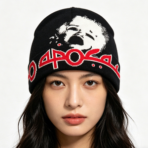 Gorro Unisex Negro con Patrón de Personajes, Texto Rojo 404, Estilo Urbano, Gorro de Punto para Invierno, Casual, para Adultos - Product Image 4