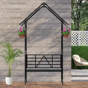Arco da Giardino in Metallo Nero con Panchina W58.07*H97.24, Supporto per Piante Rampicanti, Arco per Rose, Set da Giardino per Esterni - Product Image 2