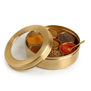 Organisateur d'épices moderne en laiton avec couvercle transparent – Masala Dani artisanal - Product Image 3