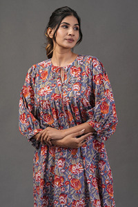 Floral Print Loose Knee-Length Boat Neck Casual Woven Cotton Party Autumn Daily Wear <b>Dress</b> - Product Image 6