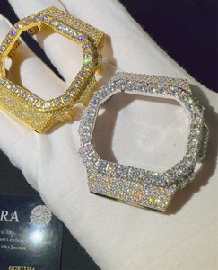 Kit de modification de boîtier de montre octogonal en acier inoxydable, serti de pierres style diamant, finition glacée, pour un look audacieux et tendance, cadre de mise à niveau - Product Image 4