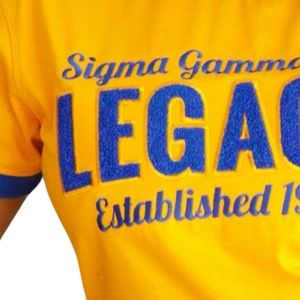 T-shirt en chenille Sigma Gamma Rho Legacy pour femme, broderie or et bleu, mélange de coton, manches courtes, coupe décontractée et élégante - Product Image 6