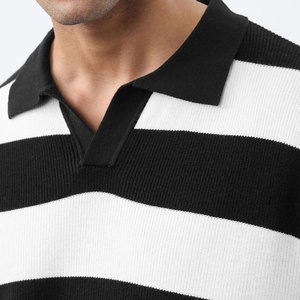 Polo de Punto a Rayas para Hombre, Manga Corta, Casual, Bloques de Color Blanco y Negro, Corte Regular - Product Image 5