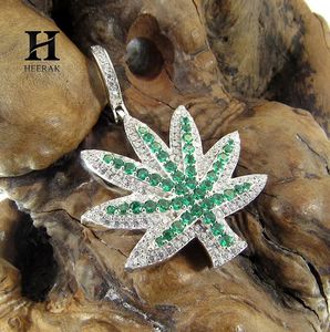 Collar con colgante de hoja de marihuana con incrustaciones de diamantes, estilo Hip Hop, con dije de hoja de cannabis verde esmeralda y diamante cultivado en laboratorio, al por mayor - Product Image 4