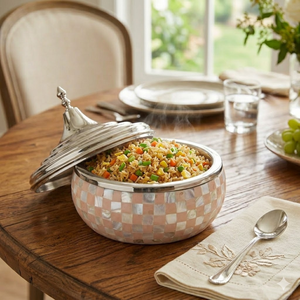 Luxury Mother of Pearl Inlay Casserole <b>Dish</b> with Lid | Stainless Steel Hotpot Food Warmer <b>Serving</b> Bowl Decorative Cookware <b>Set</b> - Product Image 3