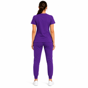 Women Purple <b>Scrub</b> Set V Neck Top Jogger Pants Hospital <b>Uniform</b> Medical Workwear Solid Color Premium Quality Clinic Suits - Product Image 2