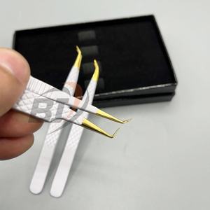 Pinzas para Extensión de Pestañas de 45 y 90 Grados, Pinzas Largas y Delgadas de Acero Inoxidable Blanco Dorado, Logotipo Personalizado - Product Image 6