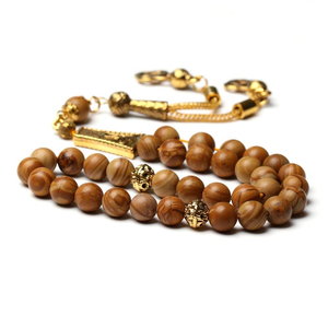 Bracelet Tasbih en bois naturel et pierres colorées, 33 perles, accessoires musulmans, Eid ADHA, bijoux de prière islamiques, artisanat naturel - Product Image 1