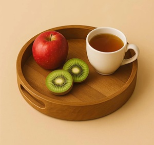 Bandeja de Servir Rústica de Madera, Bandeja Redonda de Madera con Asas, Bandeja para Mesa de Centro Estilo Rústico, Decoración Minimalista para Cocina - Product Image 2