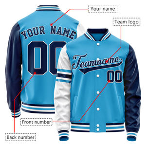Men's Blue White Navy Color Blocked Baseball Jacket Full Sleeve Button Up Regular Fit All Seasons Polyester Sportswear - Product Image 6