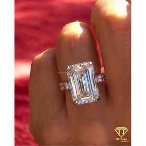 Luxury <b>Emerald</b> Cut Moissanite Diamond <b>Ring</b> 925 Sterling <b>Silver</b> Iced Out Solitaire Engagement Jewelry For Women - Product Image 1