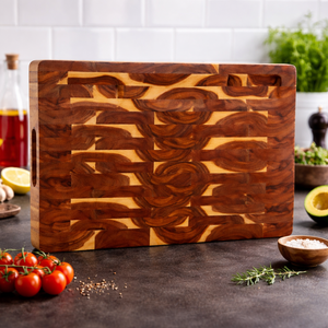 Luxury Hardwood End Grain Cutting Board, Artistic Pattern, Heavy Duty, Food Safe Kitchen Prep and Serving Board - Product Image 1