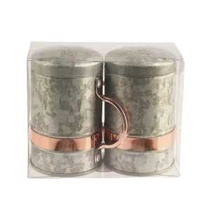 Rustic Galvanized Metal <b>Salt</b> and Pepper <b>Shaker</b> Set with Glass Bottles and Carry Handle Vintage Farmhouse Kitchen Table Organizer - Product Image 4