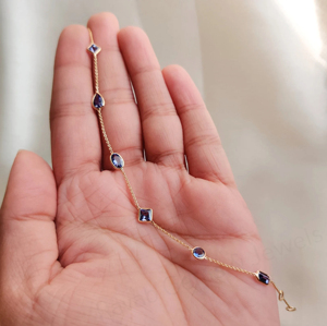 Natural Precious Tanzanite <b>Gemstone</b> Bezel Set 925 Sterling Silver Gold Plated Minimalist Adjustable Chain Women's Gift <b>Bracelet</b> - Product Image 2