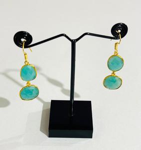 Boucles d'oreilles en calcédoine aqua naturelle, plaquées or, serties de pierres, bijoux de mode indiens de luxe pour femmes, mariage nuptial - Product Image 5