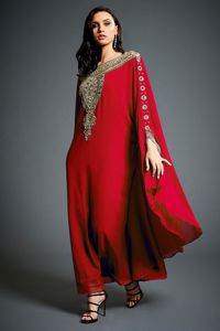 Women's Red Embroidered Abaya Floor Length Long Sleeve Sweetheart Neckline <b>Plus</b> <b>Size</b> Lightweight Shawl Collar Elegant Middle - Product Image 6