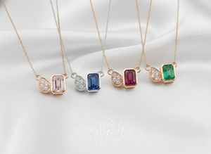 Collier pendentif Toi et Moi en or 14 carats avec pierre précieuse octogonale et accents de diamants en or tricolore - Product Image 2