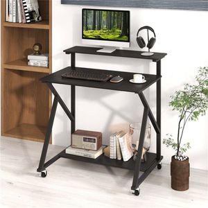 32\" Black Rolling Mobile Office <b>Desk</b> with Monitor Stand & Power Strip <b>Computer</b> <b>Desks</b> - Product Image 1