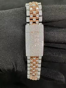 Montre-bracelet de luxe pour homme à quartz, sertie de diamants Moissanite, en acier inoxydable, idéale pour les affaires - Product Image 4