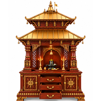 Mandir Pagode Népalaise Sculptée à la Main Inspirée de Pashupatinath, Armoire Traditionnelle en Bois pour Salle de Prière, Autel Décoratif Sculpté à la Main